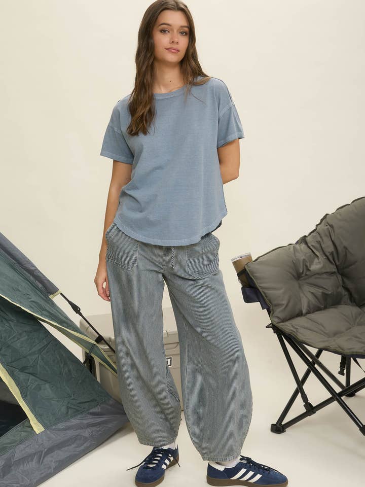Blu Pepper Stripe Denim Tie Waist Pants