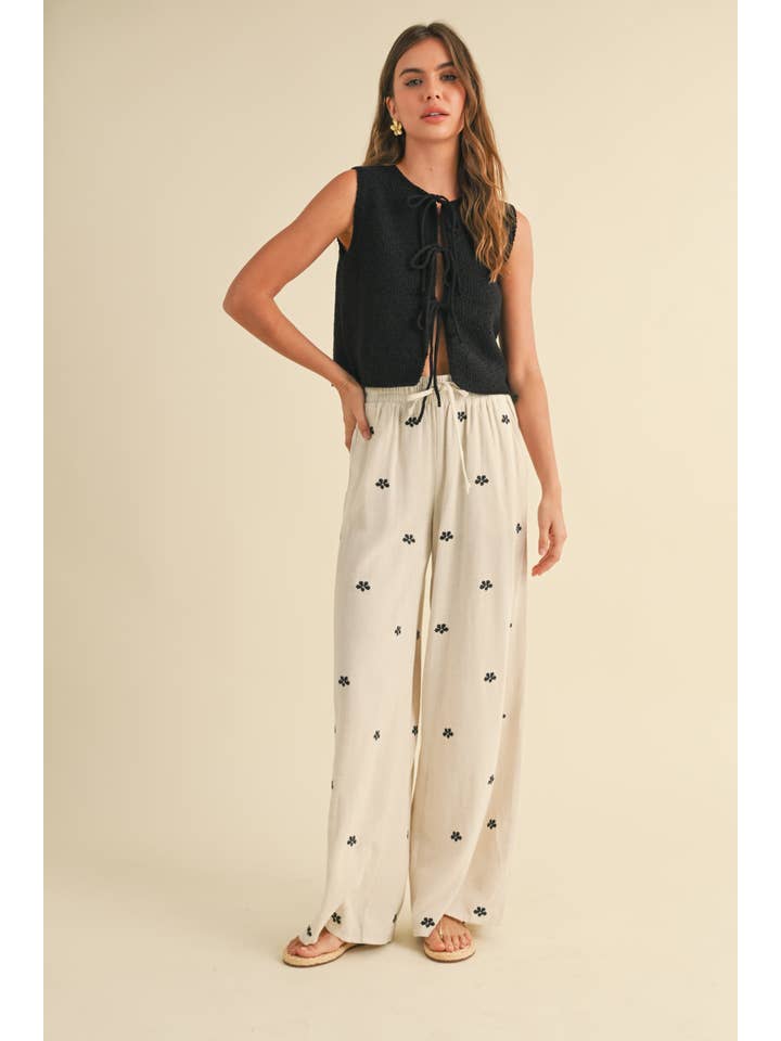 Miou Muse Embroidery Detail Linen Pants