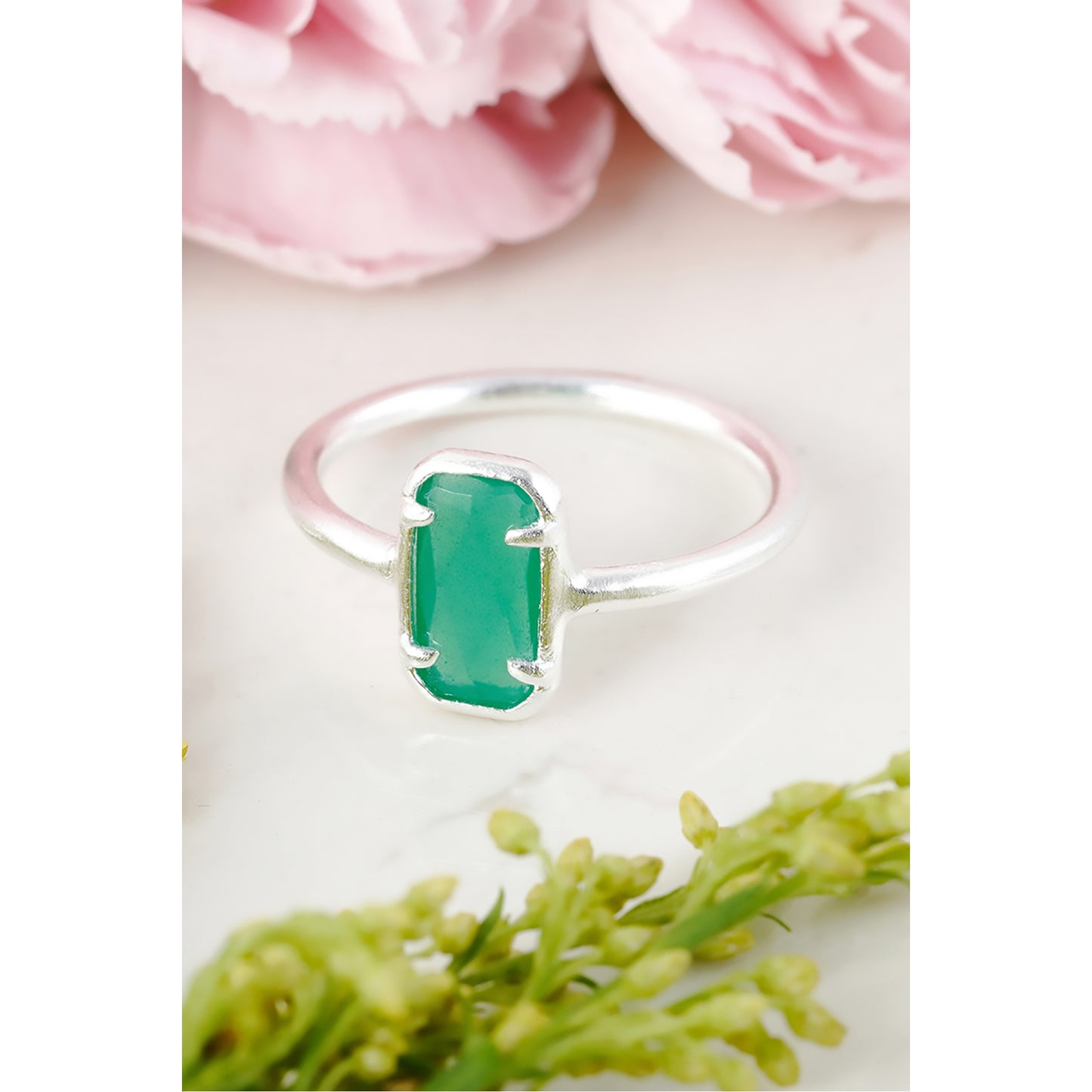 Green Chalcedony Crystal Cab Ring