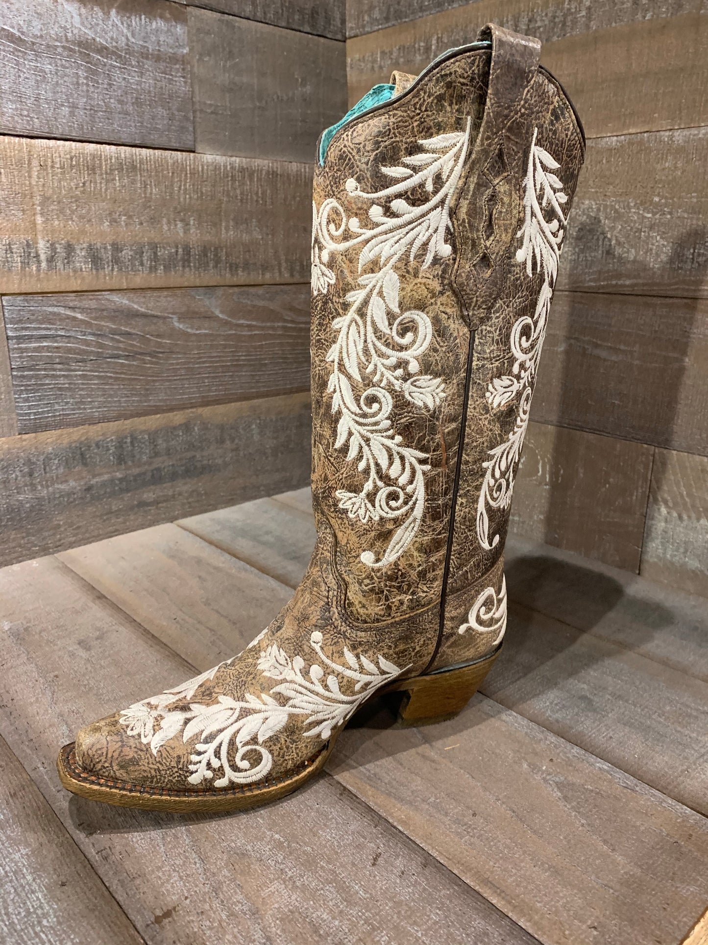 Corral Ladies Brown W/ White Embroidered Boot